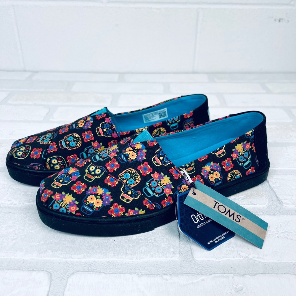 TOMS Alpargata Cupsole Black Glow In The Dark Dia De Los Muertos Shoes Size 7.5